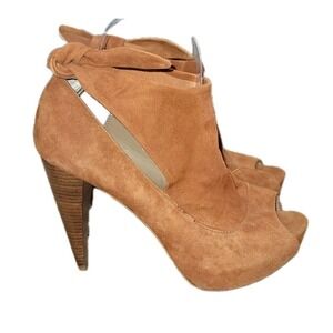 Bakers Shayne Suede Tie Back Platform Peep Toe High Heel Booties, Women's Sz 8.5